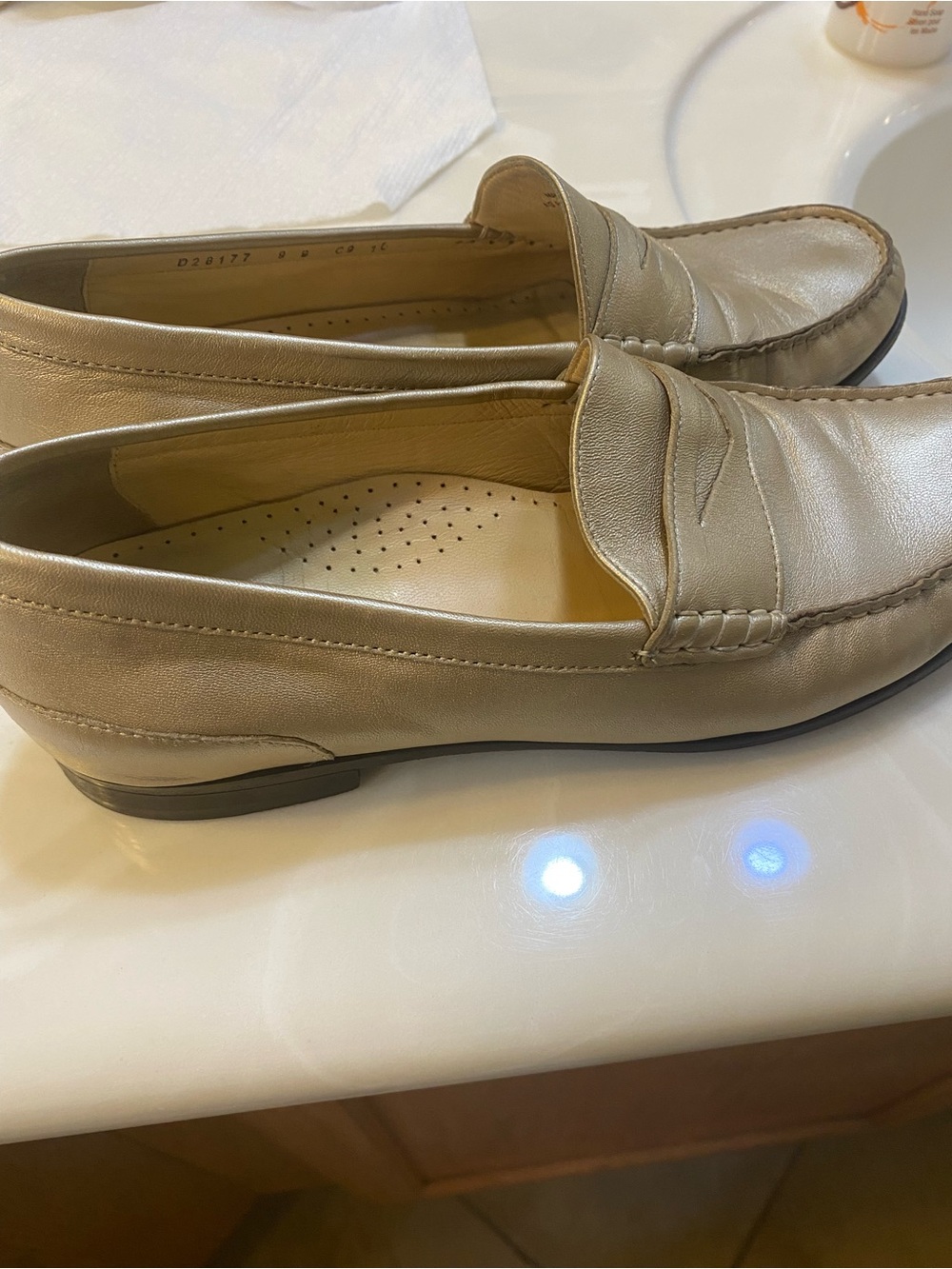 Cole Haan Metallic Beige Penny Loafers